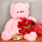 Heartfelt Hugs - Combo of 22 inch teddy&#44; 12 red roses and 16 ferrero rocher